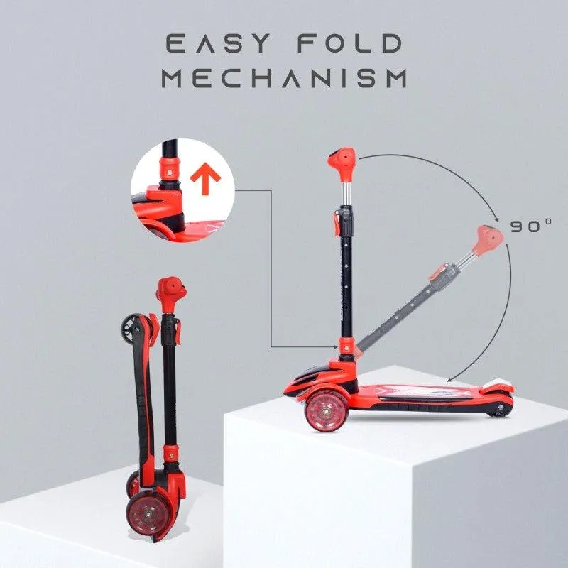 Road Runner Racer Scooter - PU LED Wheels, 4 Level Height Adjustment, Anti Slip Deck