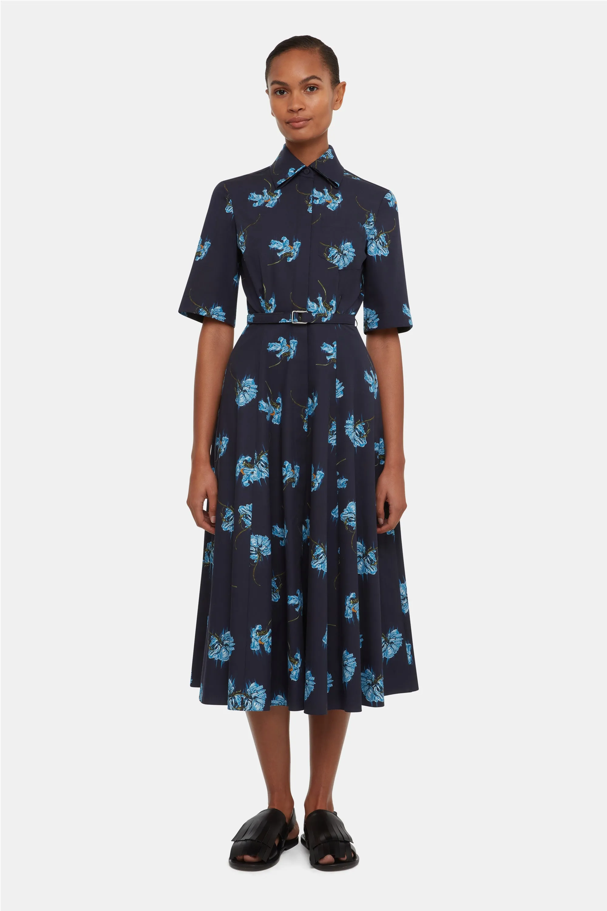 Rubie Dress with Blue Flowers on Navy Cotton