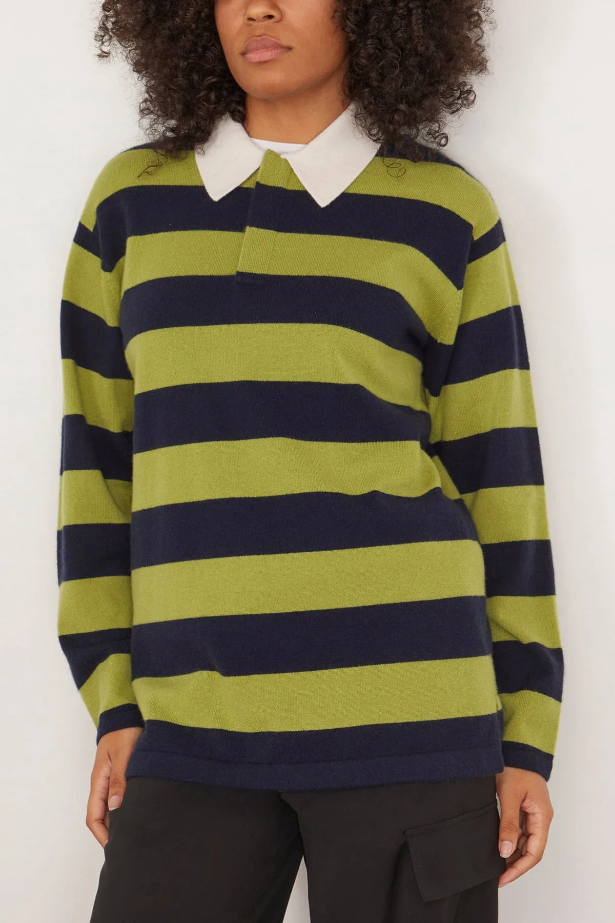 Rugby Sweater in Matcha/Midnight Stripe