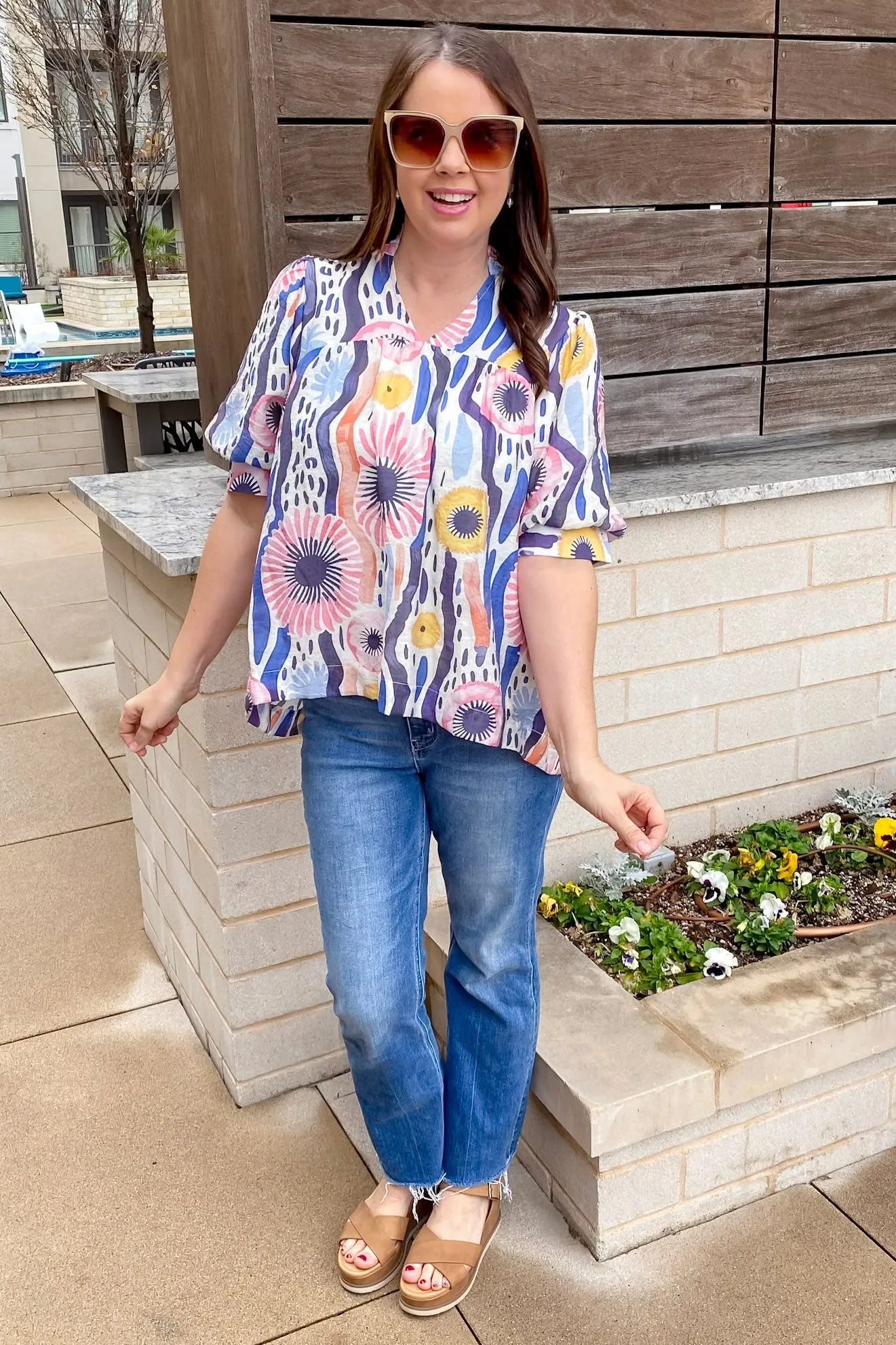 Seaside Charm Navy and Pink Print Top