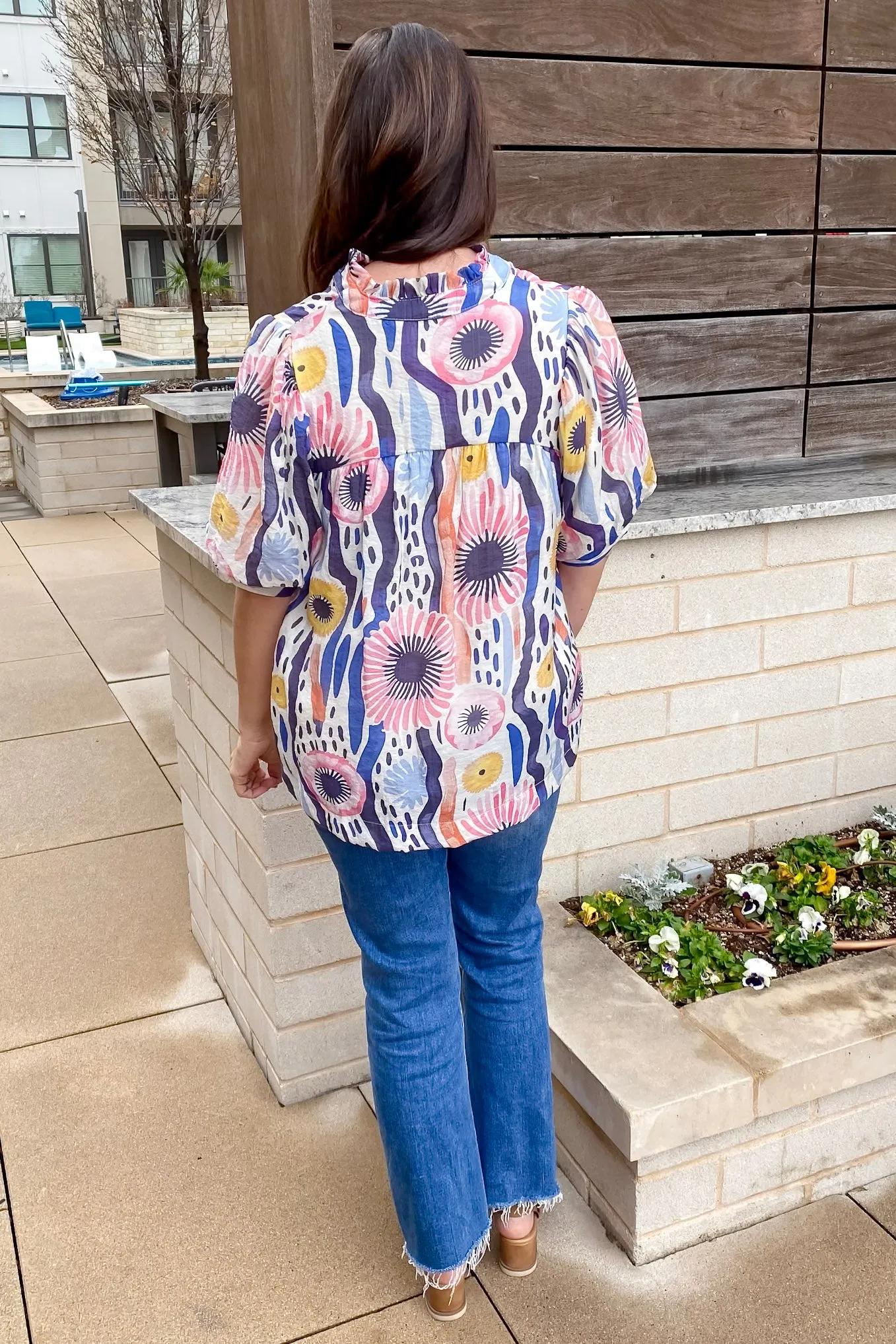 Seaside Charm Navy and Pink Print Top
