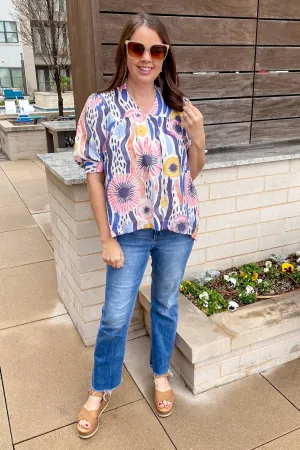 Seaside Charm Navy and Pink Print Top