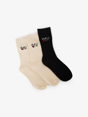 Signature Rose 3 Pack Sock - Heritage White - Heritage White - Black