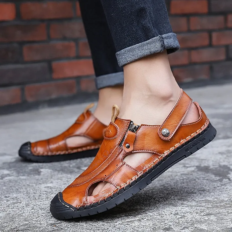 Slides Ankle Strap Holes Slip-ons Lightweight Sandals Split Leather Casual flat