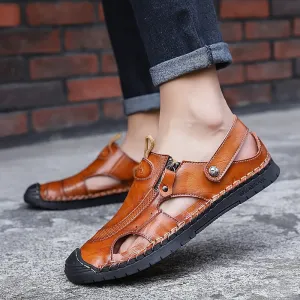 Slides Ankle Strap Holes Slip-ons Lightweight Sandals Split Leather Casual flat