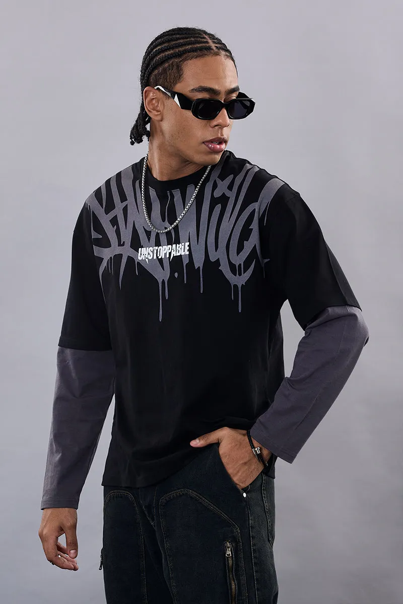 Snitch Revolution Unstoppable Black Double Layered Oversized T-Shirt