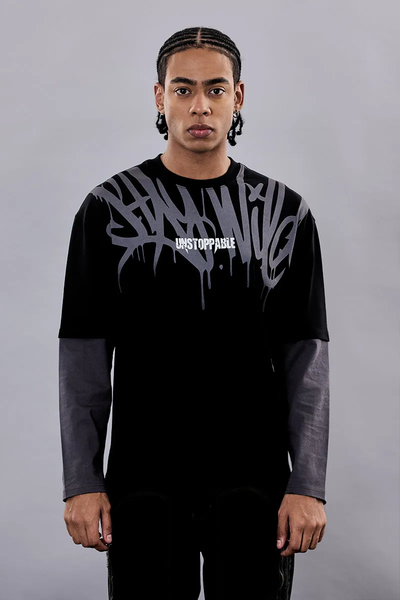 Snitch Revolution Unstoppable Black Double Layered Oversized T-Shirt