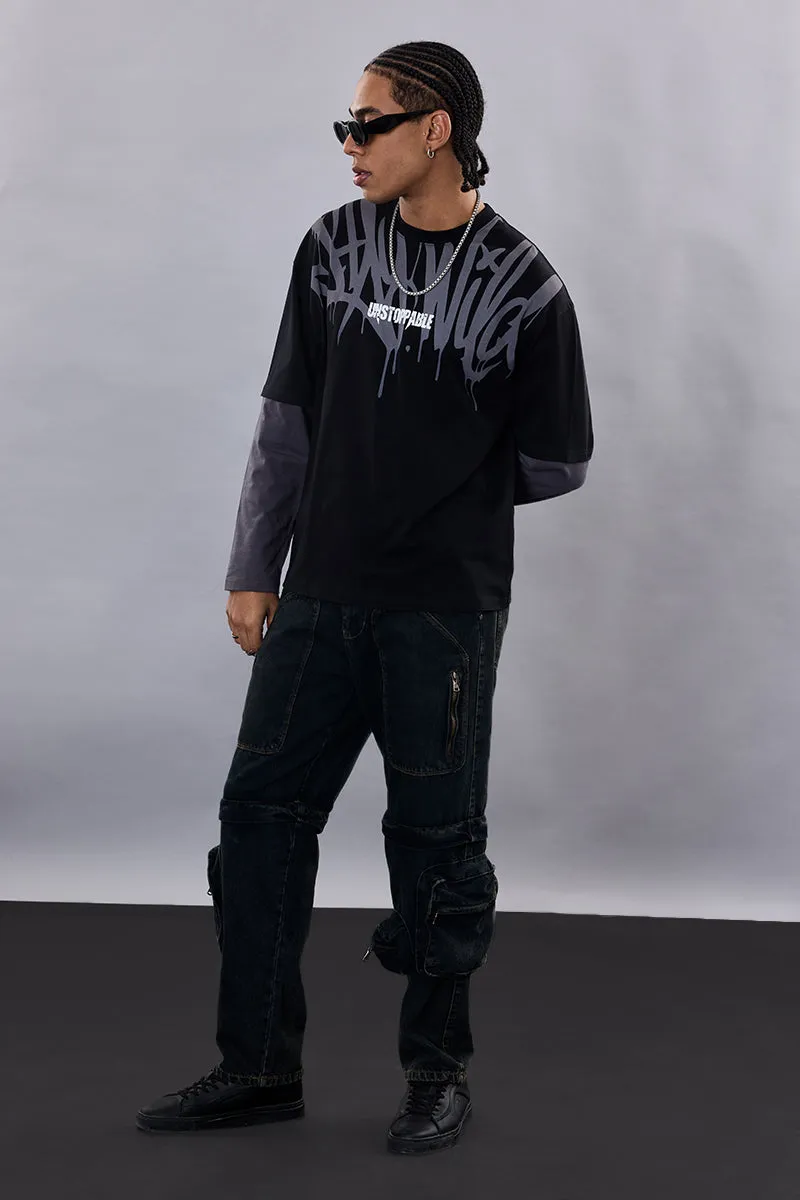 Snitch Revolution Unstoppable Black Double Layered Oversized T-Shirt