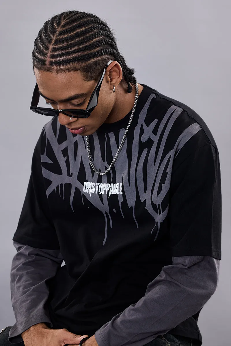 Snitch Revolution Unstoppable Black Double Layered Oversized T-Shirt