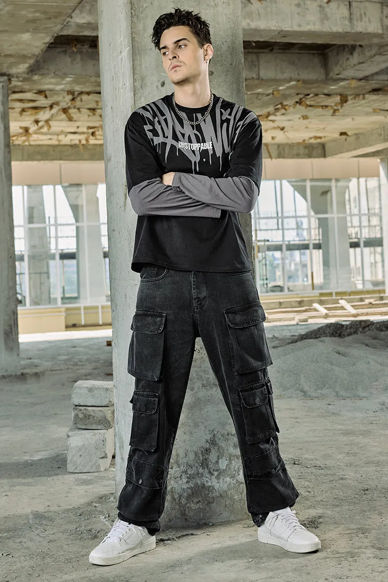 Snitch Revolution Unstoppable Black Double Layered Oversized T-Shirt