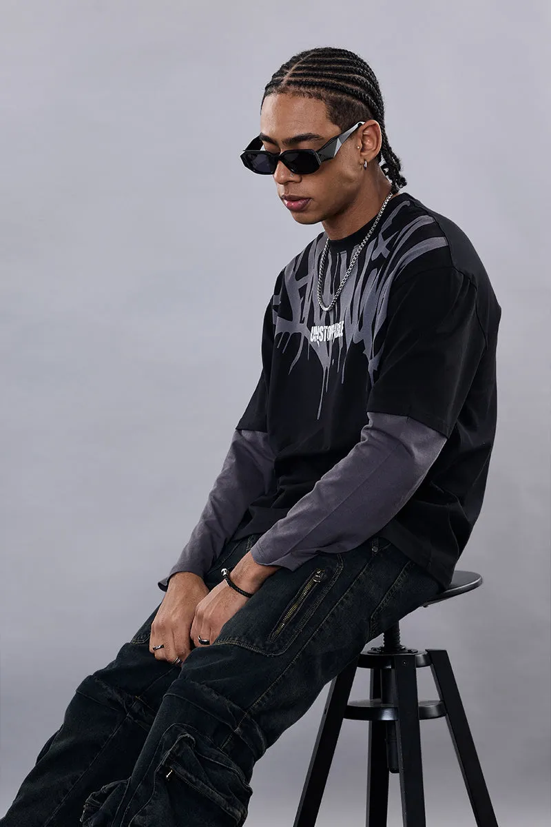 Snitch Revolution Unstoppable Black Double Layered Oversized T-Shirt