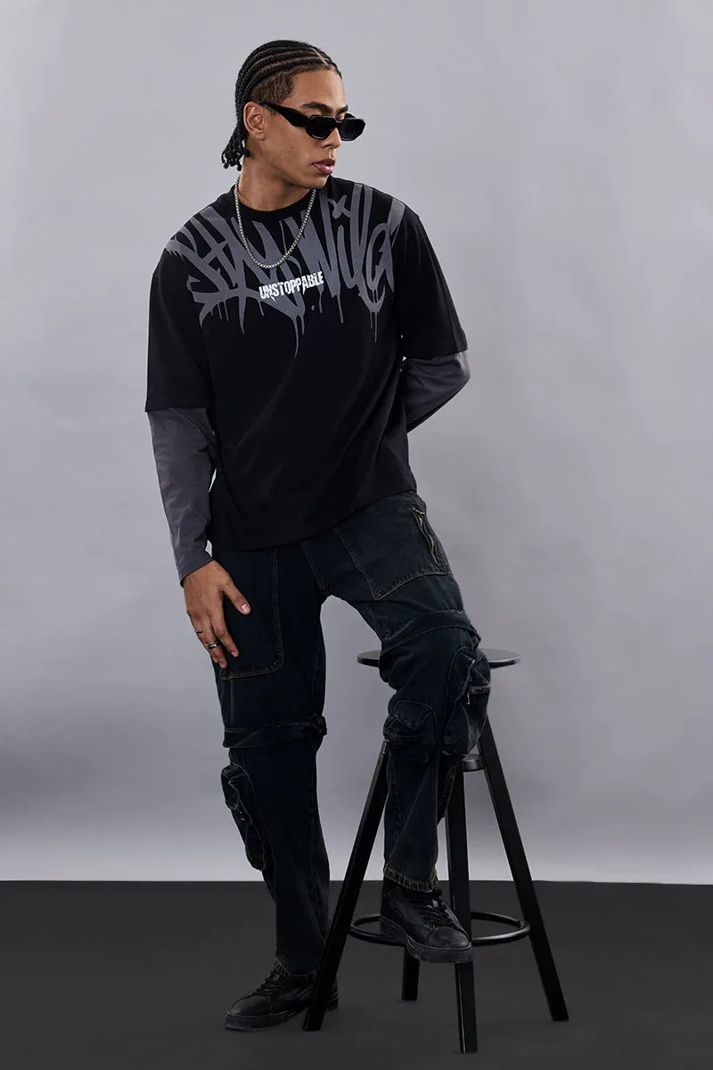 Snitch Revolution Unstoppable Black Double Layered Oversized T-Shirt