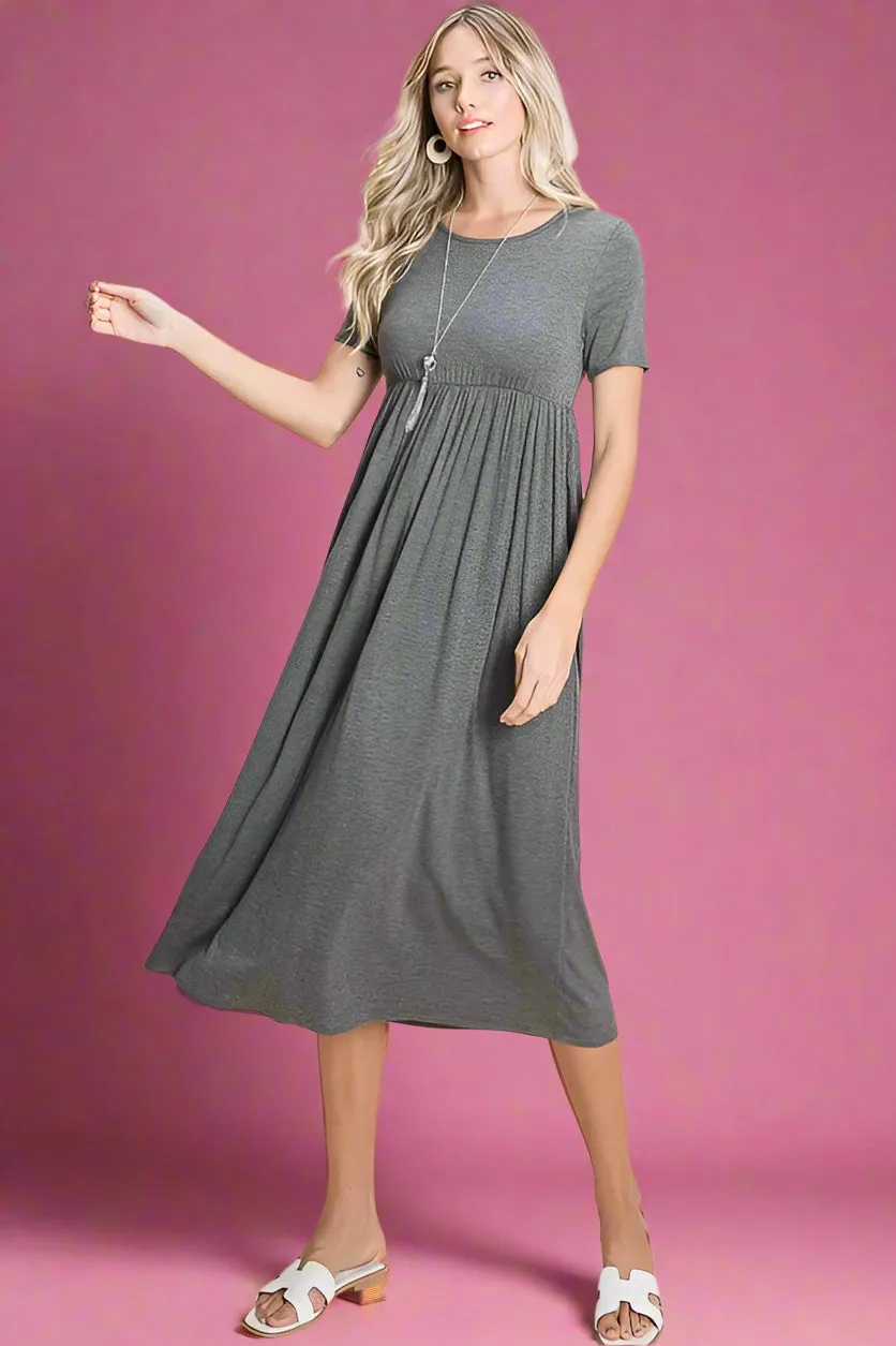 Solid Grey Midi Dress