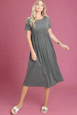 Solid Grey Midi Dress