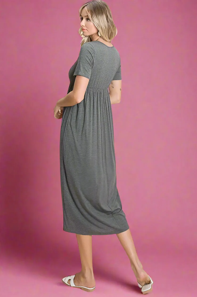 Solid Grey Midi Dress