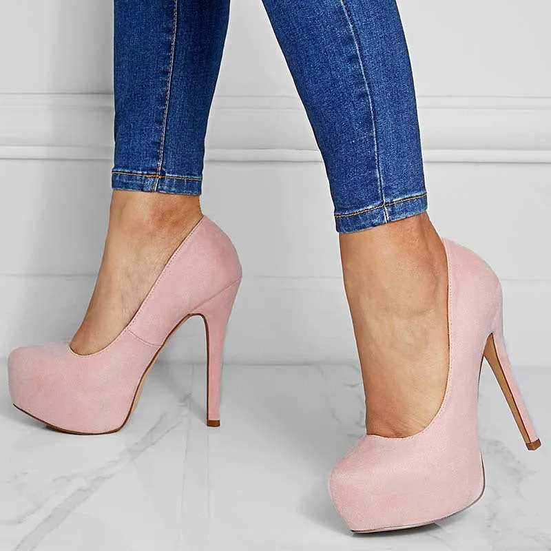 Spring and Summer New Fashion European and American Style Sexy Pointed Stiletto Heels Suede Platform Shallow Mouth Slim-Fit Pumps Women