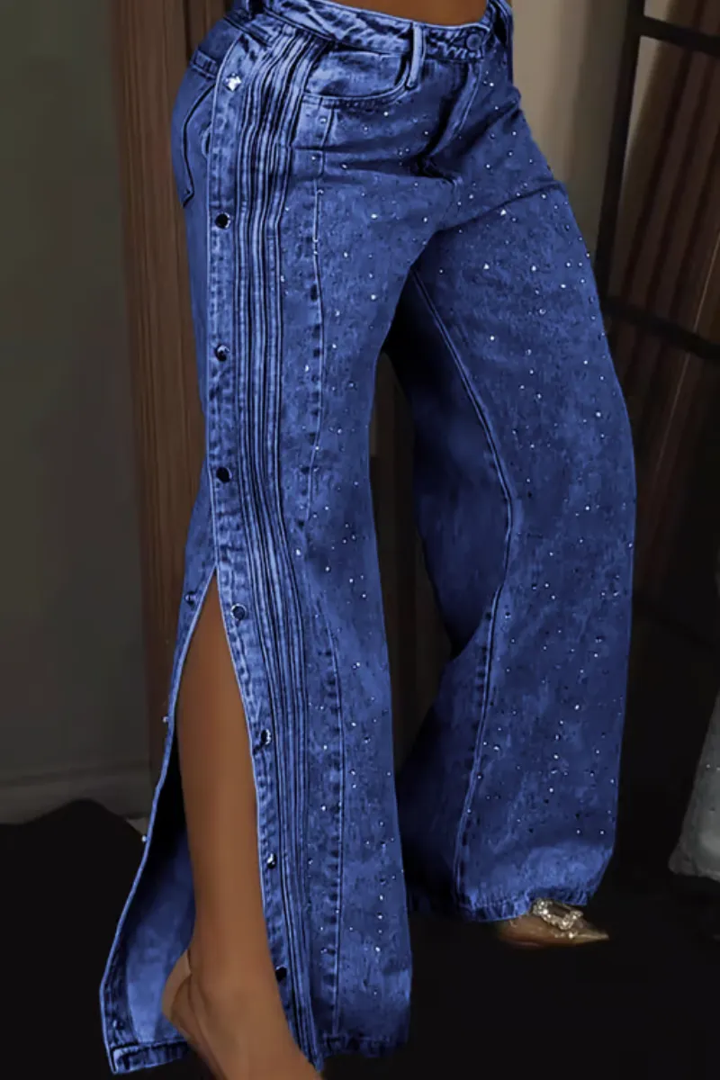 Stellara – Wide-leg fit – Rhinestone button-down jeans