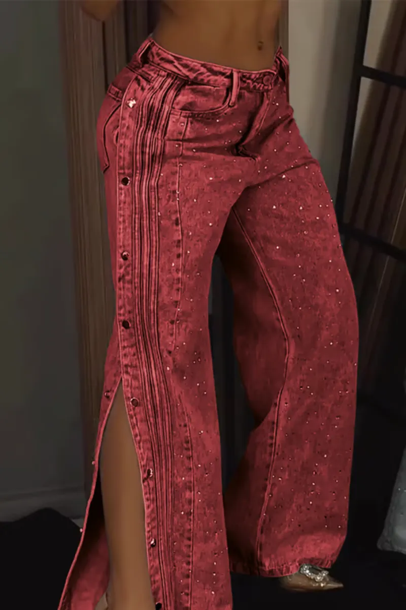 Stellara – Wide-leg fit – Rhinestone button-down jeans