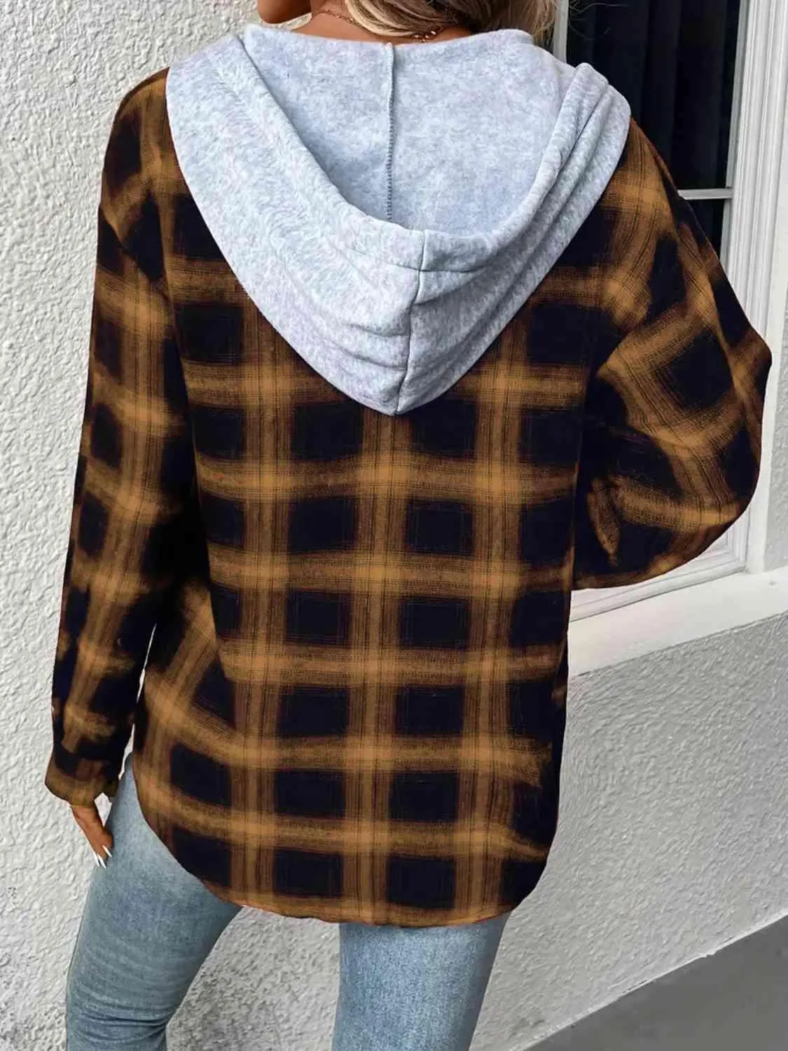 Street Style Button Up Plaid Hoodie