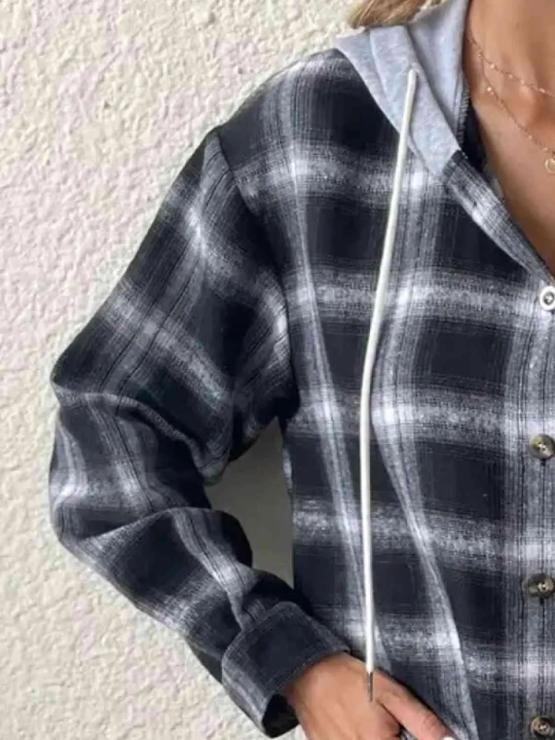 Street Style Button Up Plaid Hoodie