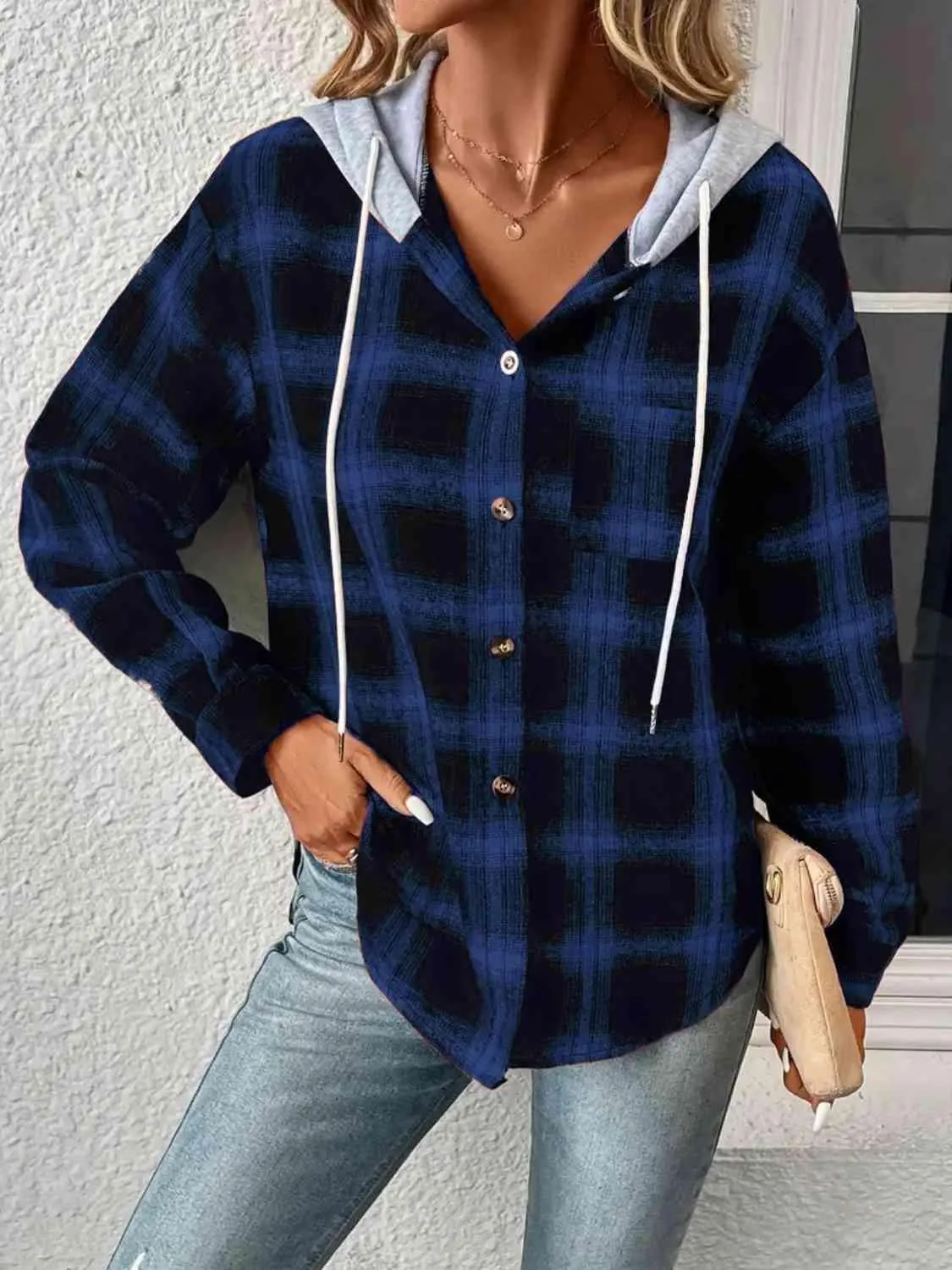 Street Style Button Up Plaid Hoodie