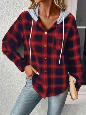 Street Style Button Up Plaid Hoodie