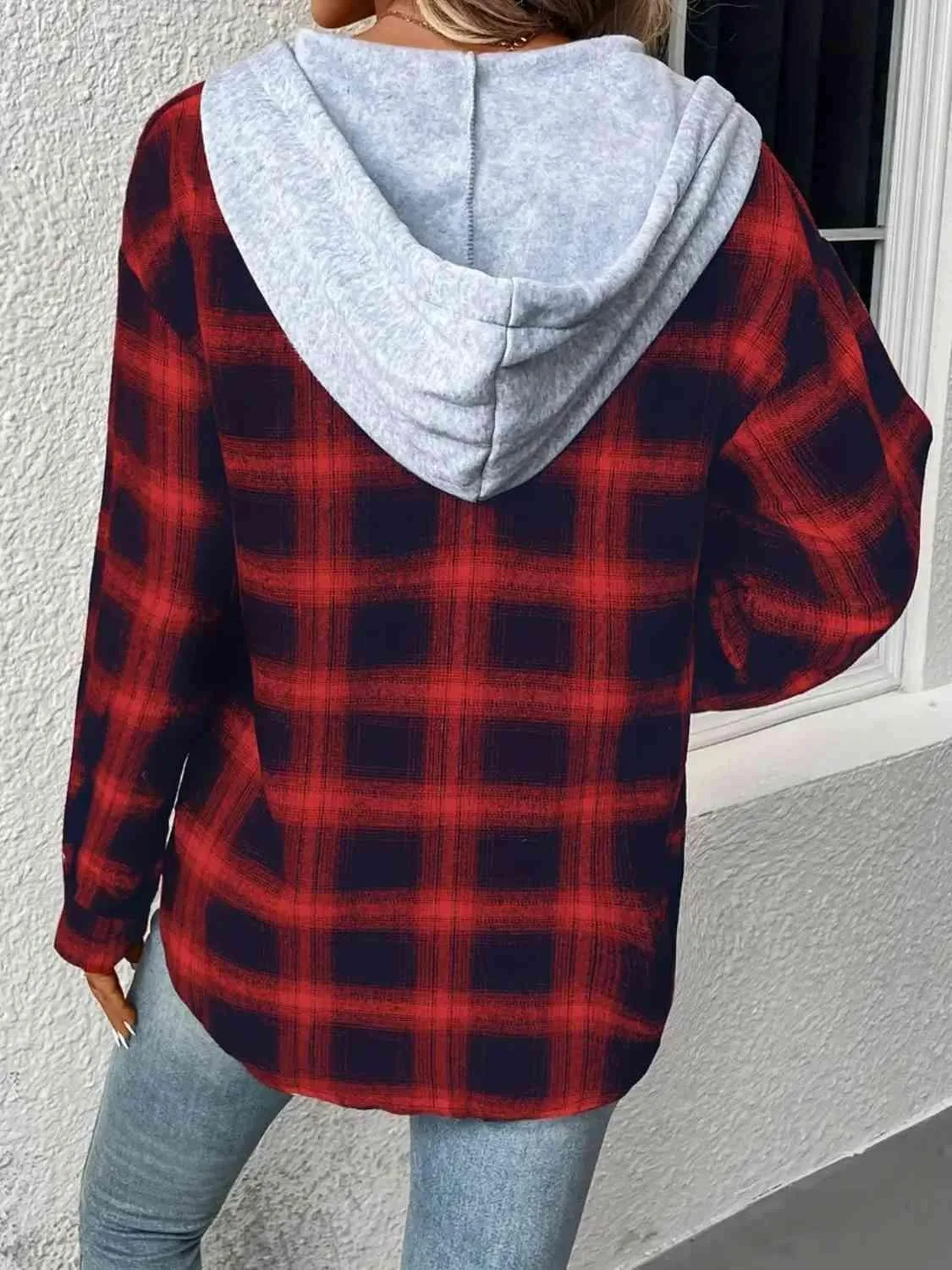 Street Style Button Up Plaid Hoodie