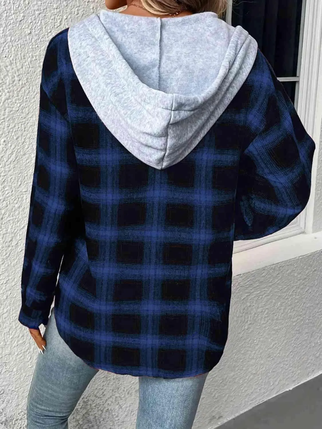 Street Style Button Up Plaid Hoodie