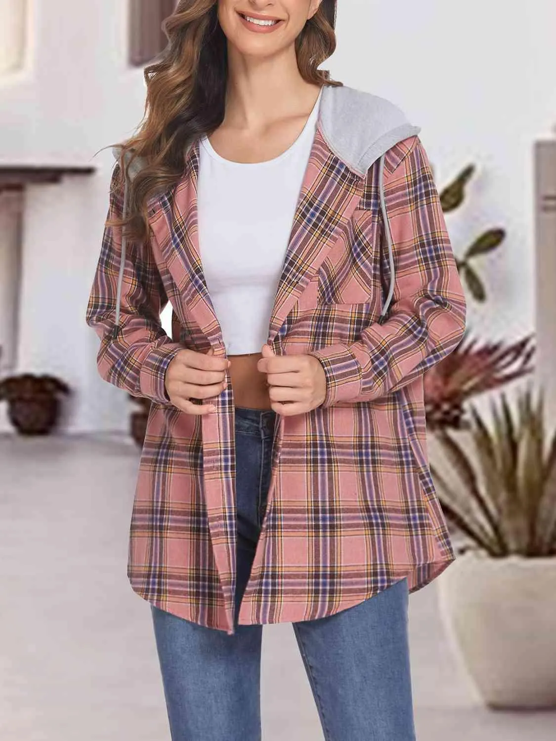 Street Style Button Up Plaid Hoodie