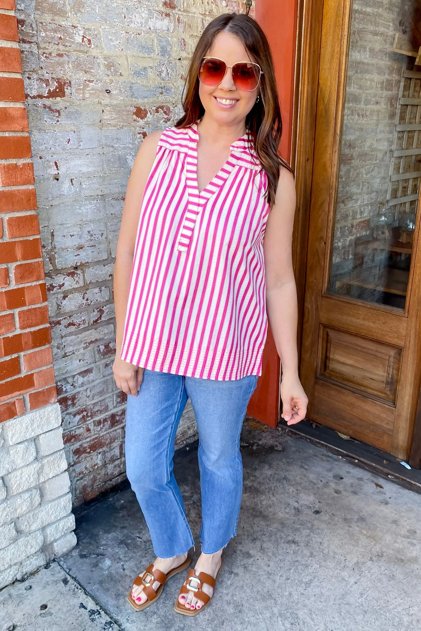 Striking Stripes Hot Pink Sleeveless Top