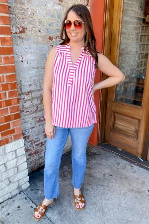Striking Stripes Hot Pink Sleeveless Top