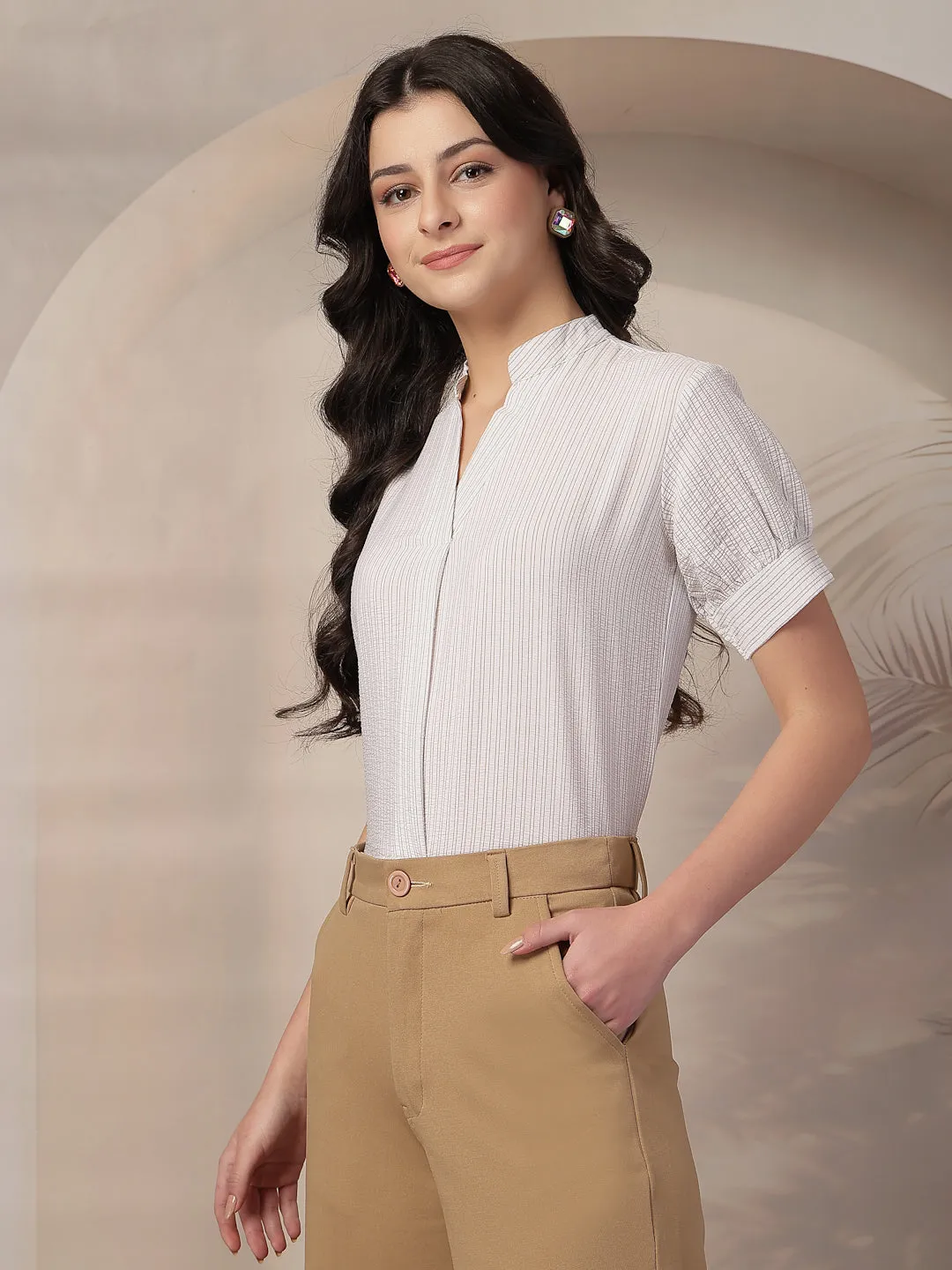 Style Quotient Women White and Brown Stripe top