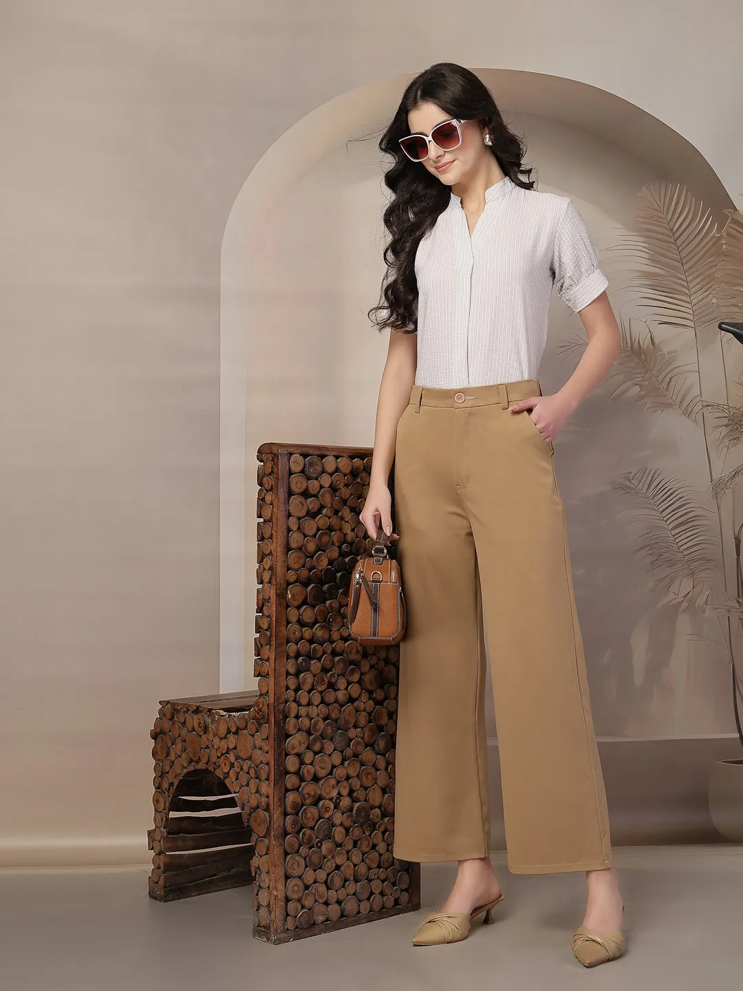Style Quotient Women White and Brown Stripe top