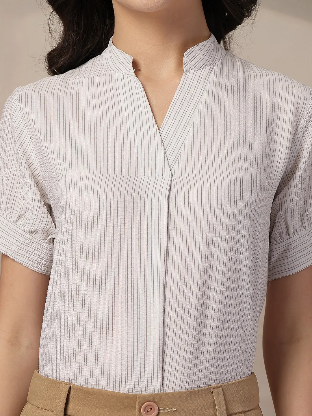 Style Quotient Women White and Brown Stripe top