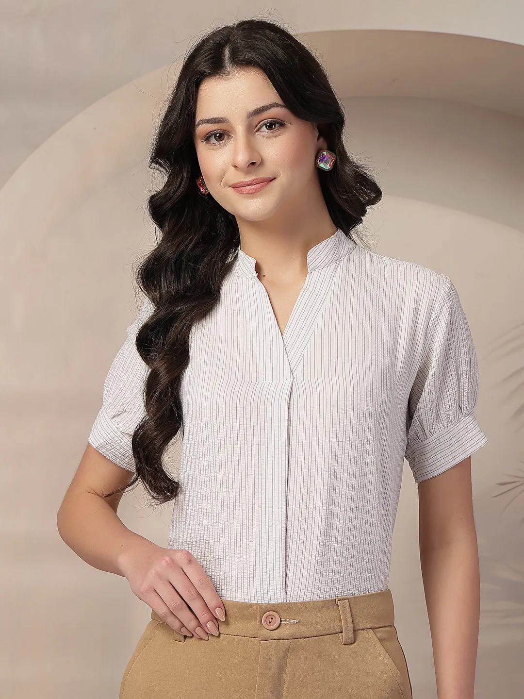 Style Quotient Women White and Brown Stripe top