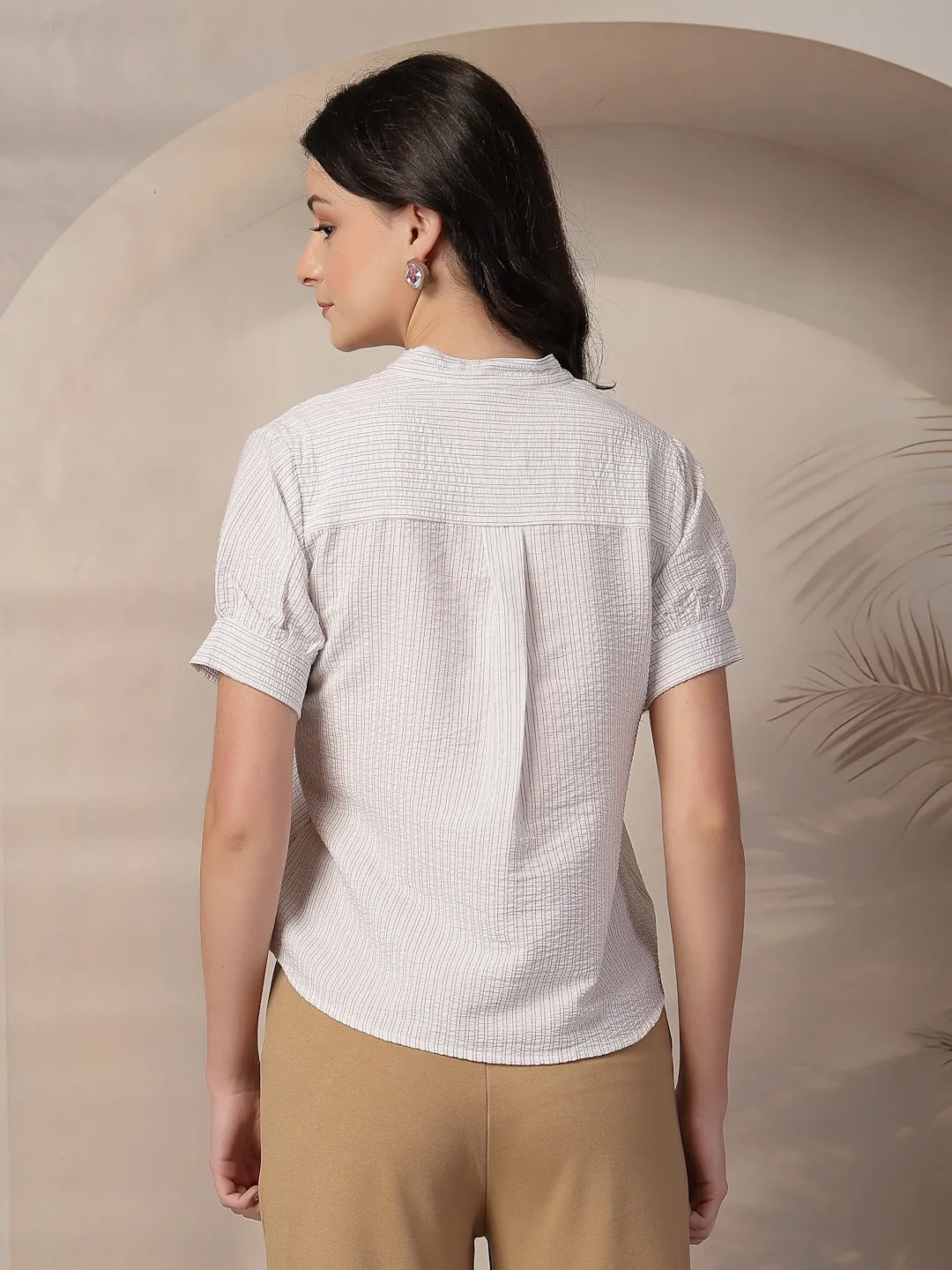 Style Quotient Women White and Brown Stripe top