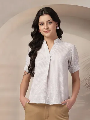 Style Quotient Women White and Brown Stripe top