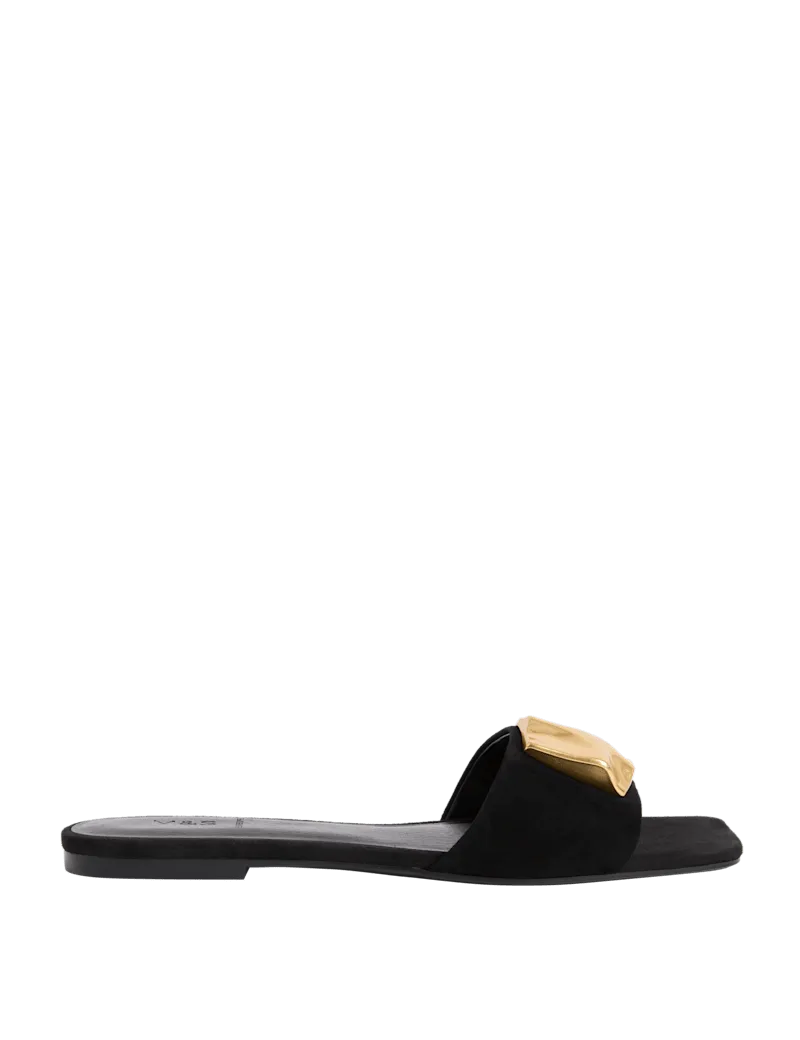 Suede Gold Detail Flat Mule Sandal