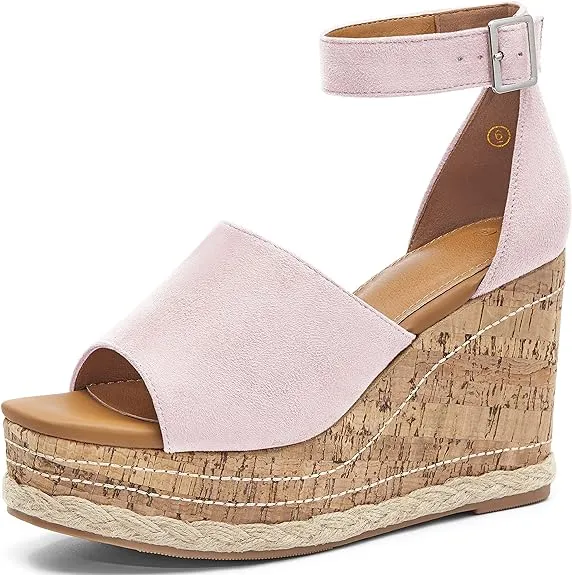 Summer Beige Ankle Strap Cork Sole Wedge Sandals
