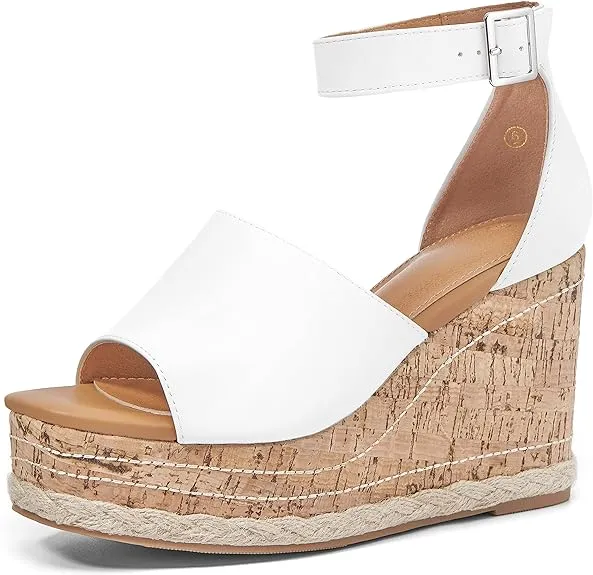 Summer Beige Ankle Strap Cork Sole Wedge Sandals