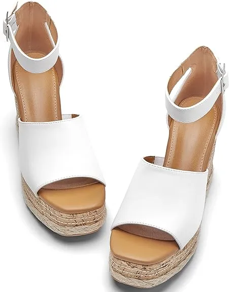 Summer Beige Ankle Strap Cork Sole Wedge Sandals