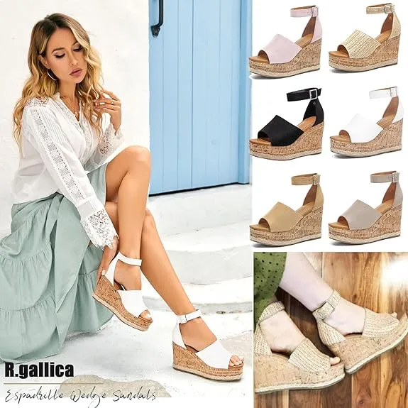 Summer Beige Ankle Strap Cork Sole Wedge Sandals