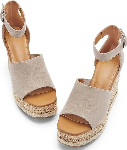 Summer Beige Ankle Strap Cork Sole Wedge Sandals