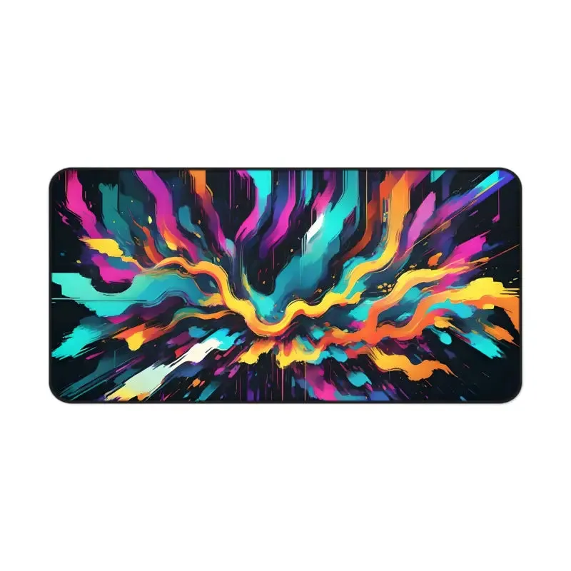 Vibrant Digital Glitch Art Desk Mat