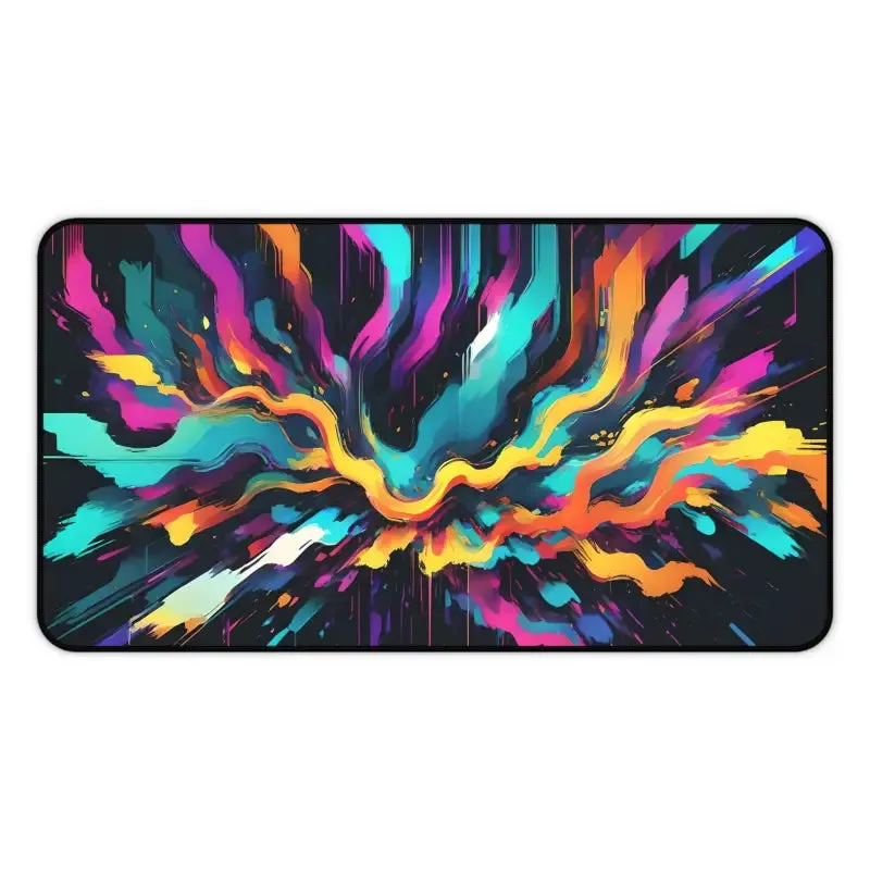 Vibrant Digital Glitch Art Desk Mat