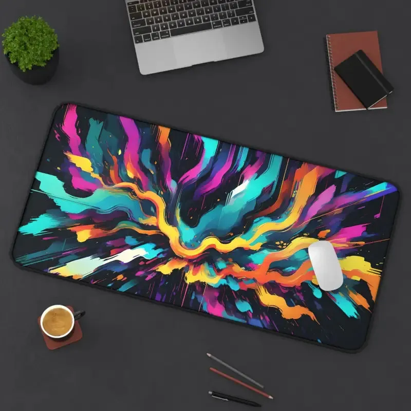 Vibrant Digital Glitch Art Desk Mat