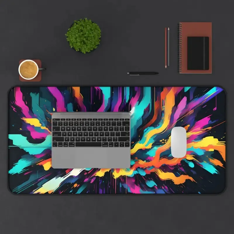 Vibrant Digital Glitch Art Desk Mat