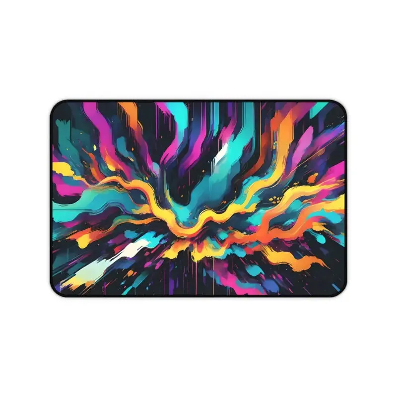 Vibrant Digital Glitch Art Desk Mat