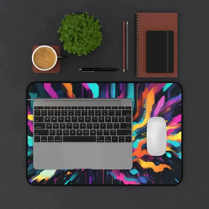 Vibrant Digital Glitch Art Desk Mat