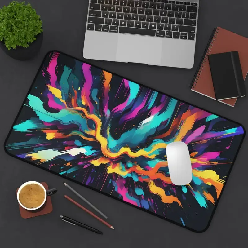 Vibrant Digital Glitch Art Desk Mat